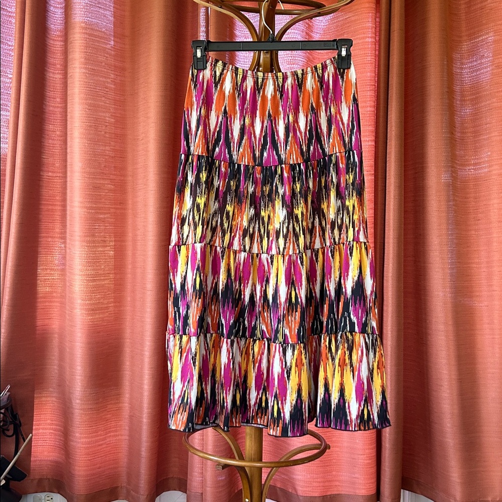Jason Maxwell Colorful Tiered Maxi Skirt, New Without Tags